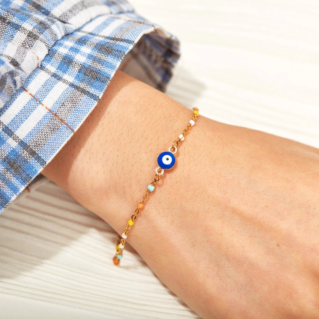 Women’s sterling silver evil eye bracelet to ward off negative vibes