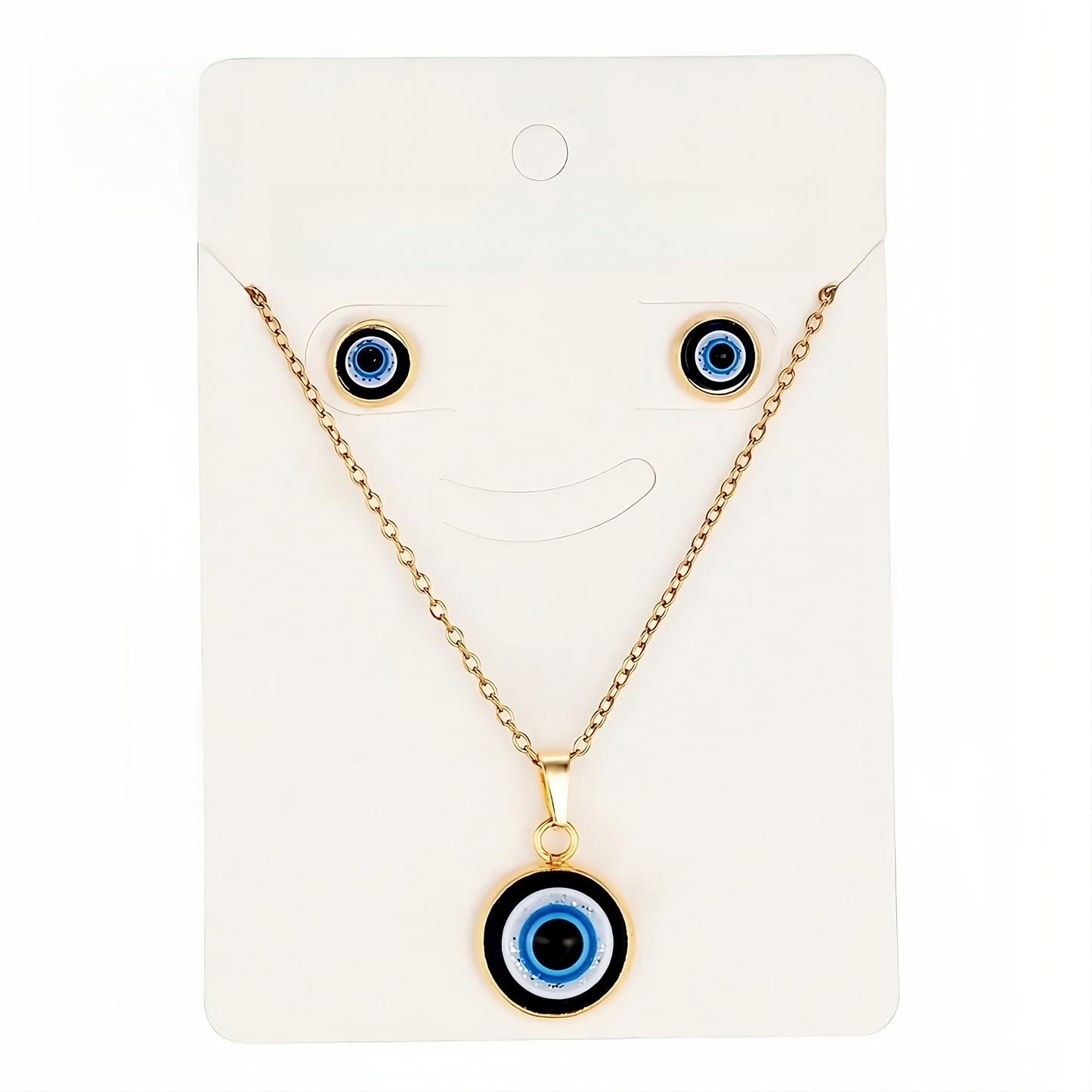 Evil eye pendant necklace with coordinating stud earrings for good luck