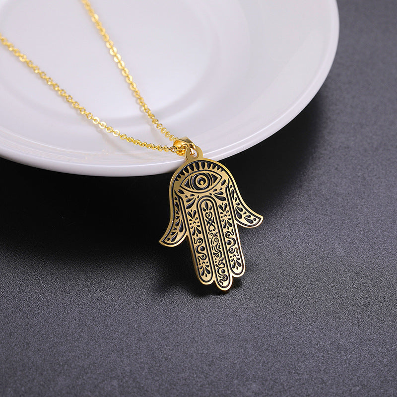 Hamsa Hand pendant necklace on chain for protection and luck