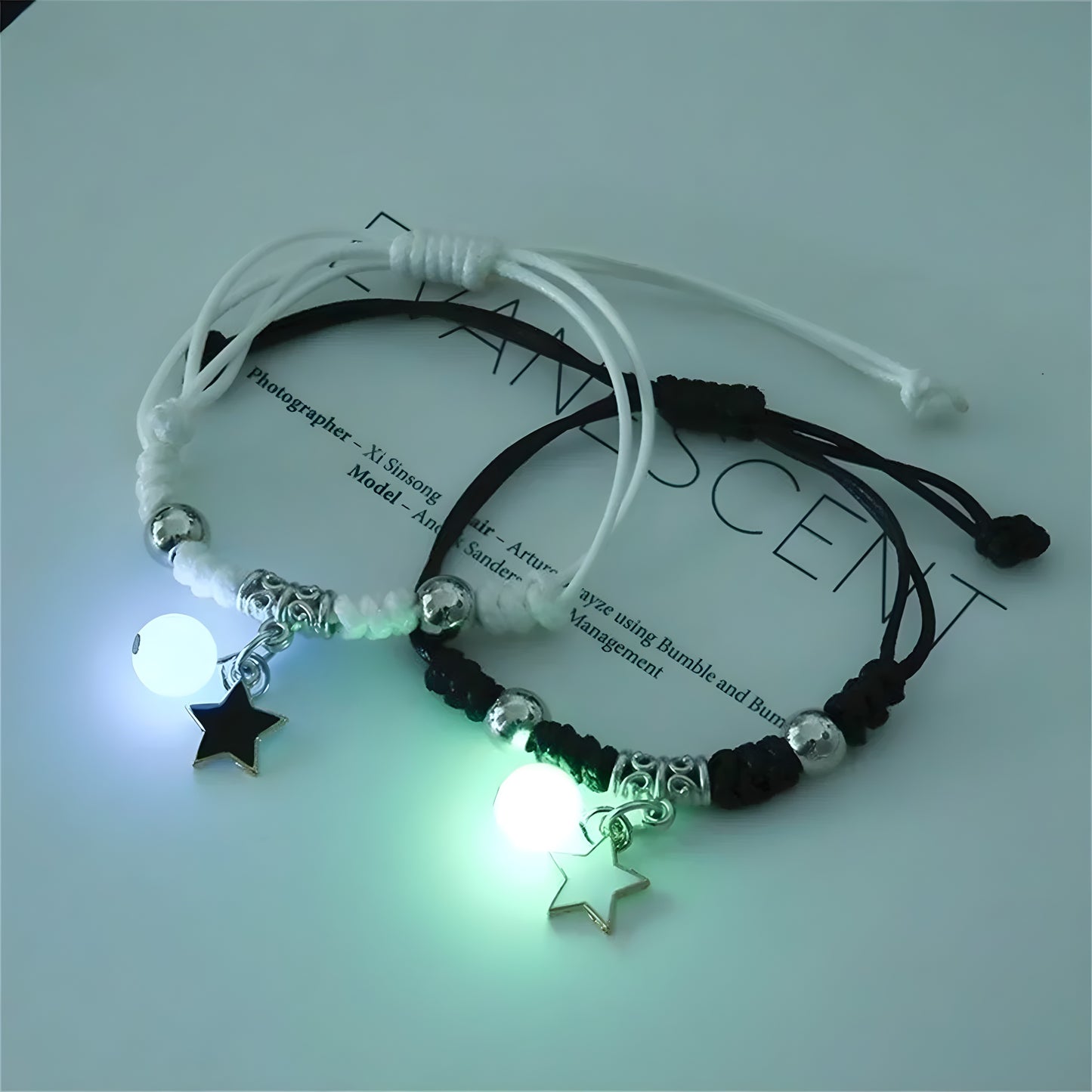 Luminous beads star couple bracelet symbolizing love and connection