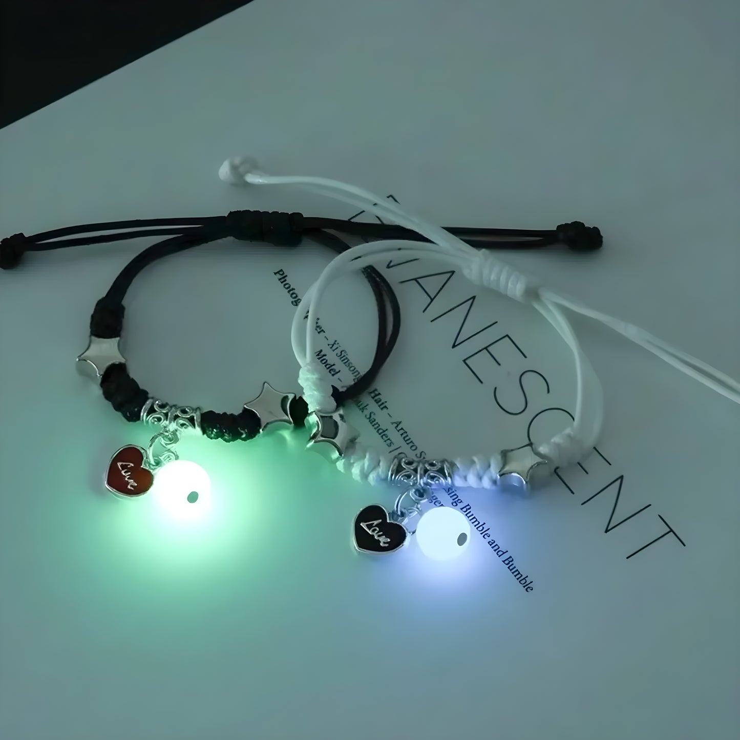 Handmade glowing star charm bracelet for couples with luminous beads