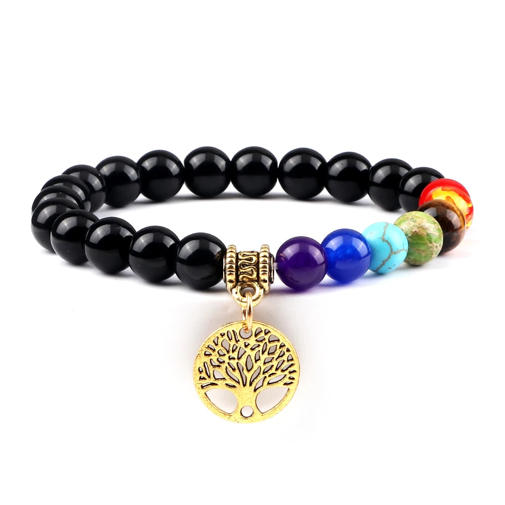 Natural stone 7 chakra life tree bracelet for meditation and energy balance