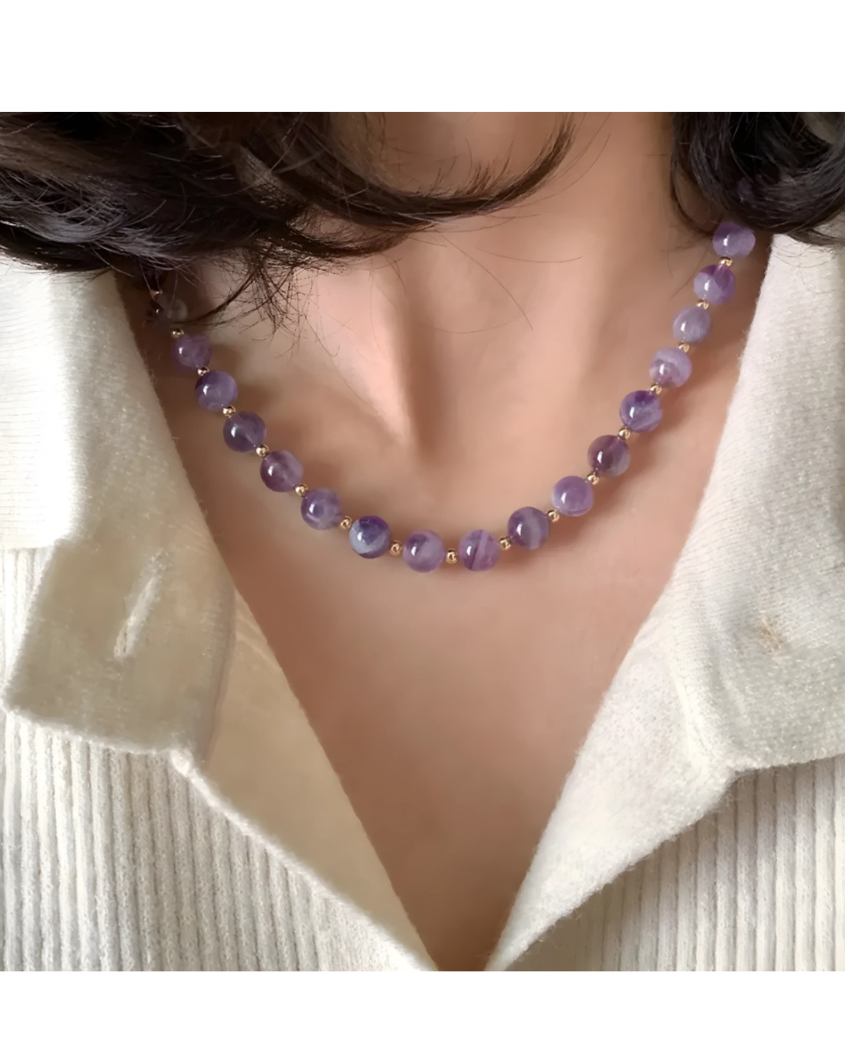 Elegant amethyst gemstone necklace with polished purple beads for healing