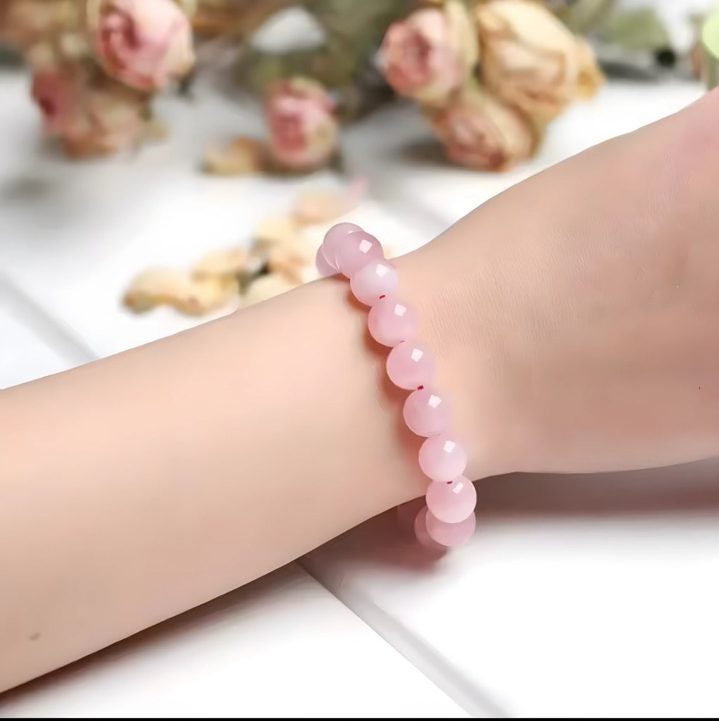 Rose quartz beaded bracelet for love, healing, and self-care