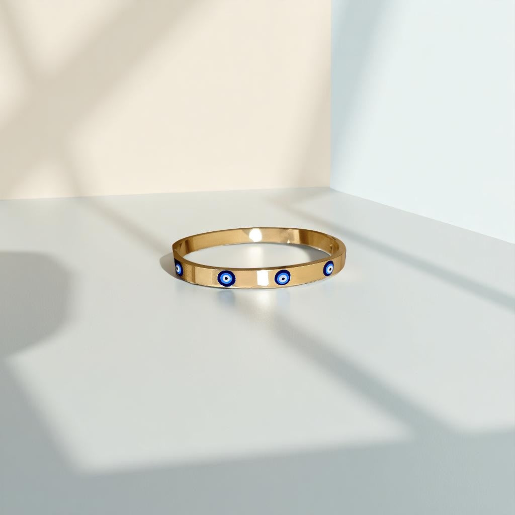 Elegant gold evil eye protection bangle bracelet for spiritual defense