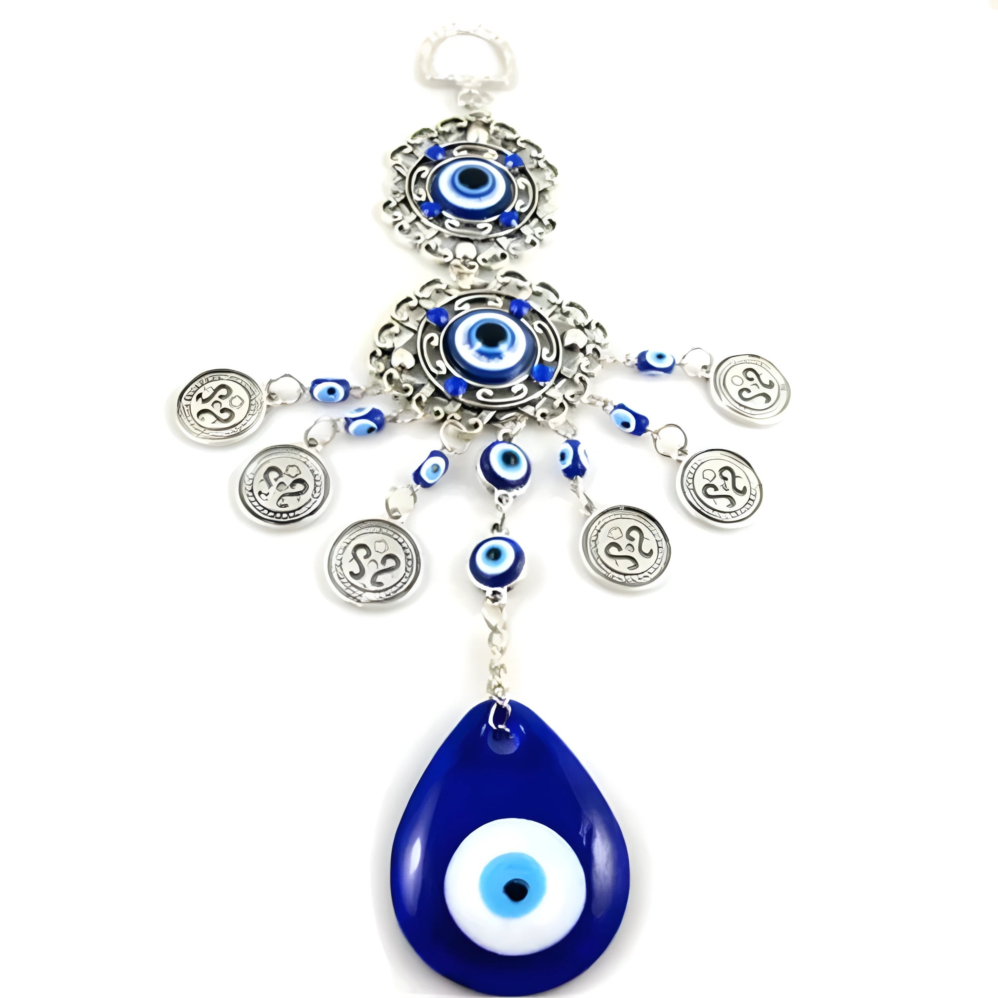 Decorative evil eye charm wall hanging promoting spiritual wellness


