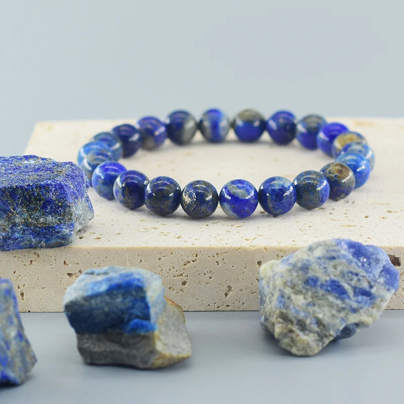 Genuine lapis lazuli stone bracelet for enhancing communication and focus

