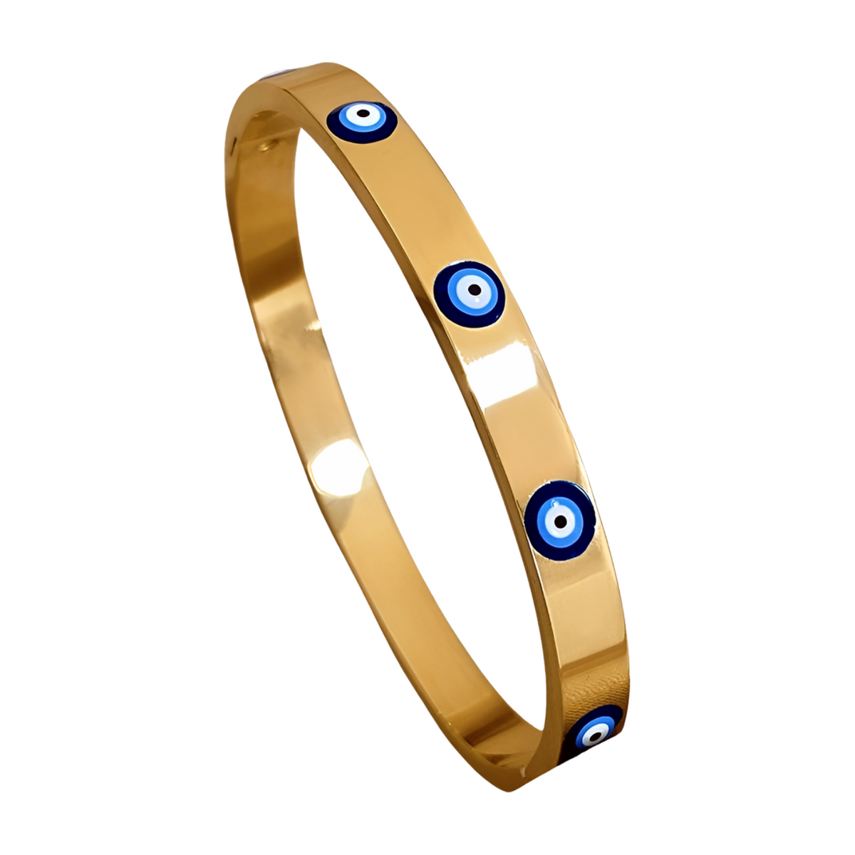 Handmade gold-plated evil eye bangle with protective charm for daily wear