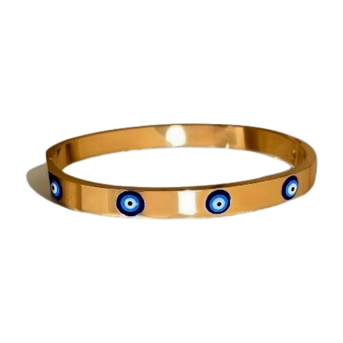 Handmade gold-plated evil eye bangle with protective charm for daily wear